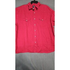 Wrangler Mens Size XXL Western Pearl Snap Long Sleeve Shirt Red